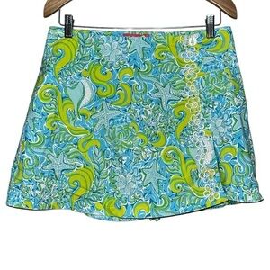 Key West Womens Size 8 Blue Green Starfish Shells Printed Embroidered Wrap Skort